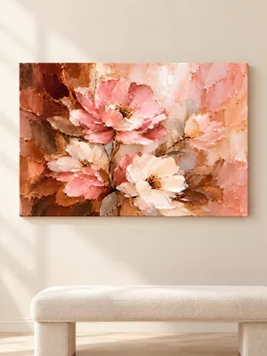 blush pink blossom impasto canvas wall art