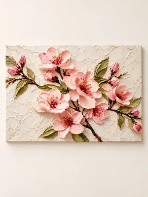 cherry blossom branch impasto canvas wall art