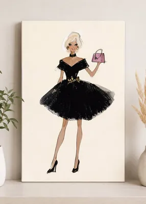 Chic blonde woman in black evening dress canvas wall art for the bedroom, buy online in India