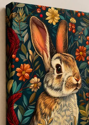 Cottagecore rabbit floral canvas wall art for kids' room, buy in India