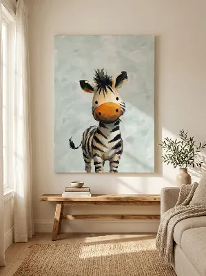 Cute baby zebra black and white canvas wall art