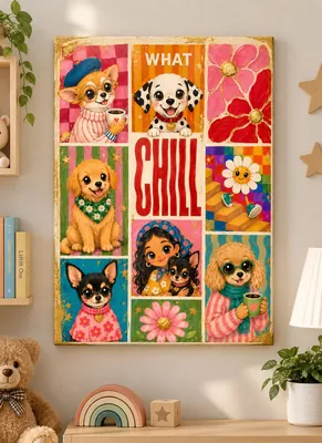 Cute colorful dog canvas wall art for kids' room, buy online in India