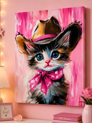 Cute cowboy kitten with pink bandana canvas wall art for the kids' room, buy online in India