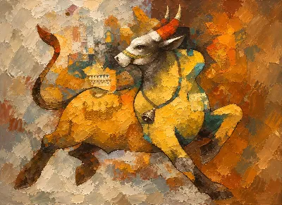 Decorated Bull Impasto poster for Living Room