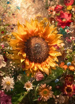Dewy Sunflower Garden Floral poster