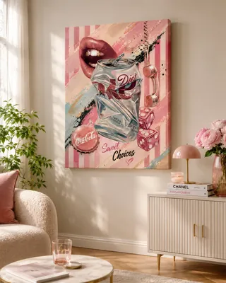 Pink soda pop art canvas wall art for kitchen, buy online in India