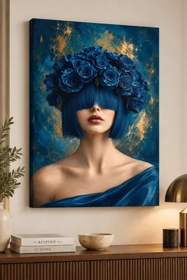 Surreal blue rose woman canvas wall art for bedroom, buy online in India