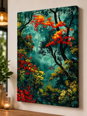 Vibrant jungle landscape canvas wall art for living room, buy in India