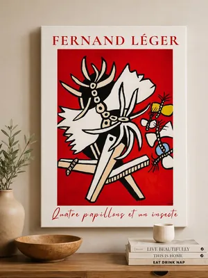 Fernand Léger butterflies and insect red abstract canvas wall art for the living room, buy online in India