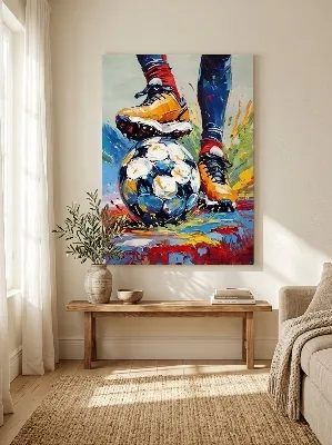 Football soccer boots and ball vibrant canvas wall art