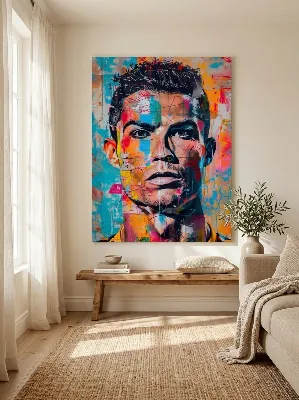 Colorful pop-art footballer portrait canvas wall art for living room