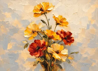 Golden Cosmos Impasto poster for Living Room — Poster