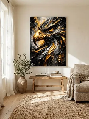 Golden eagle head black and gold canvas wall art