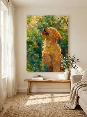 Golden Retriever Puppy Butterfly Canvas Wall Art for Kids Room | Buy Online India