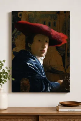 Vermeer Girl with a Red Hat baroque canvas wall art for the living room, buy online in India