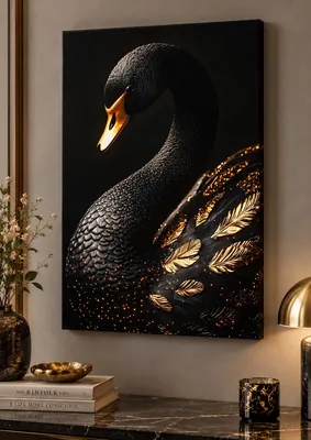 Black swan gold accent canvas wall art for living room, buy in India