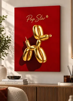 Gold balloon dog canvas wall art for living room, buy online in India