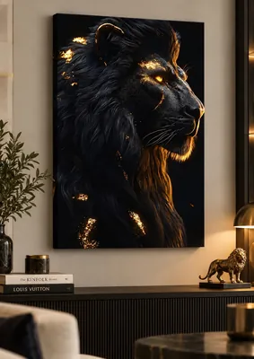Black and gold lion canvas wall art for living room, buy in India