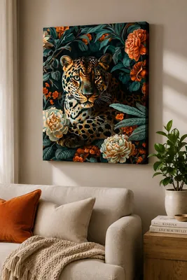 Jaguar jungle floral canvas wall art for living room, buy online in India
