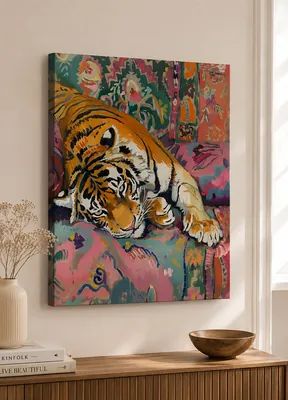 Maximalist colorful tiger jungle canvas wall art for the living room, buy online in India