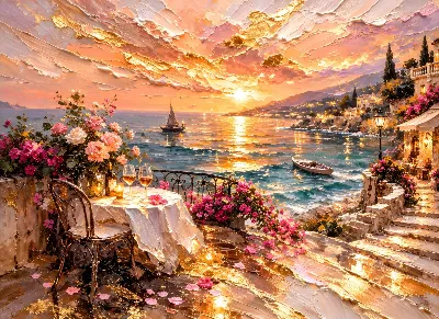 Mediterranean Terrace Sunset poster for Living Room