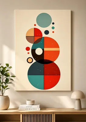 Mid-century modern geometric circle canvas wall art for the living room, buy online in India