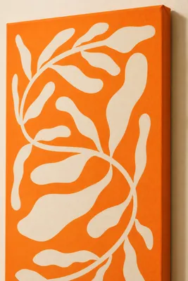 Minimalist orange botanical leaf canvas wall art for the living room, buy online in India