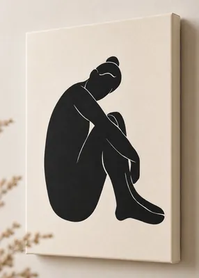 Minimalist black and beige female figure canvas wall art for the bedroom, buy online in India