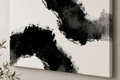 Monochrome abstract ink brush stroke zen canvas wall art for the living room, buy online in India