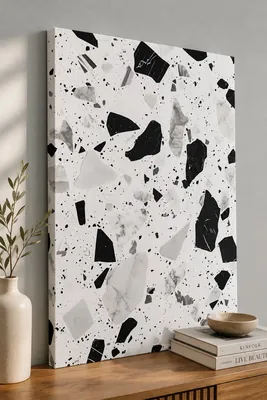 Black and white terrazzo abstract canvas wall art for the living room, buy online in India