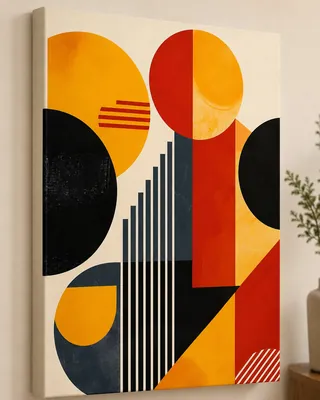 Modern geometric mid-century colorful shapes canvas wall art for the living room, buy online in India