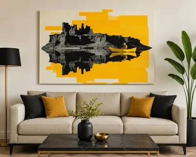 Minimalist fisherman canyon landscape reflection canvas wall art for the living room, buy online in India