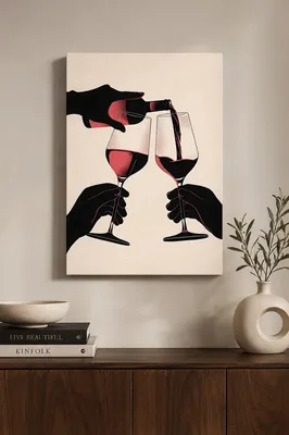 Minimalist red wine pouring illustration canvas wall art for the dining room, buy online in India