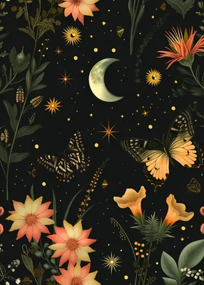Moonlit Butterflies and Blooms poster