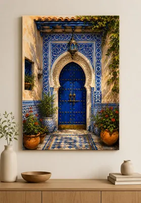 Moroccan blue door canvas wall art for hallway, buy online in India