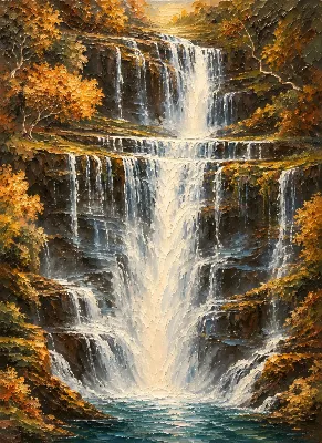 Multi-Tier Waterfall Impasto poster for Living Room