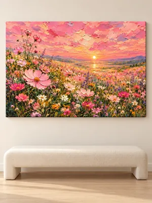 pink cosmos meadow sunset canvas wall art