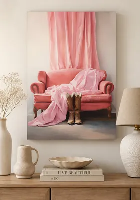 Pink cowboy boots western glam canvas wall art for the living room, buy online in India