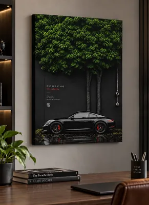 Porsche 911 black sports car canvas wall art for office, buy in India