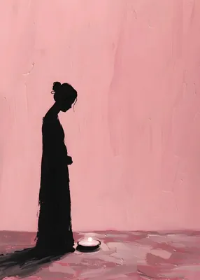 Minimalist Silhouette Poster - Elegant Woman and Candle Poster, Serene Textured