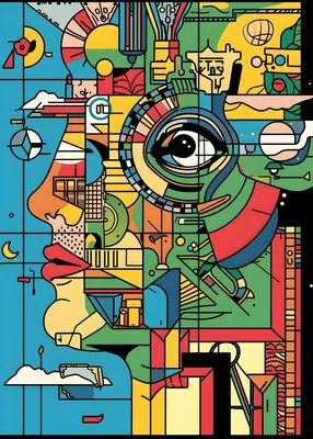 Modern Cubist Abstract Portrait Poster - Colorful Geometric Face Poster