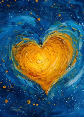 Abstract Gold Heart Poster - Starry Night Style Blue and Yellow Textured Heart