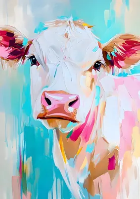 Colorful Cow Poster - Vibrant Abstract Poster, Modern Farmhouse Decor