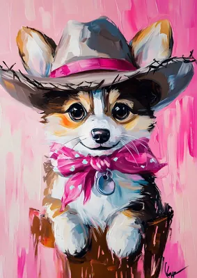 Cute Corgi Puppy Cowboy Poster - Western Dog Poster Painting