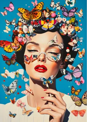 Surreal Butterfly Woman Poster - Vibrant Pop Art Female Portrait Print