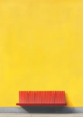 Minimalist Red Bench Poster – Vibrant Yellow Wall Decor, Modern Pop Art Poster