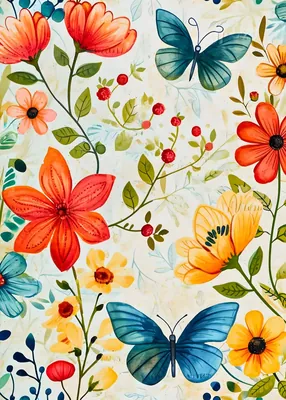 Watercolor Floral and Butterfly Poster - Vibrant Orange and Yellow Flower