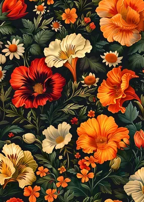 Dark Botanical Floral Poster - Vintage Moody Flowers Poster