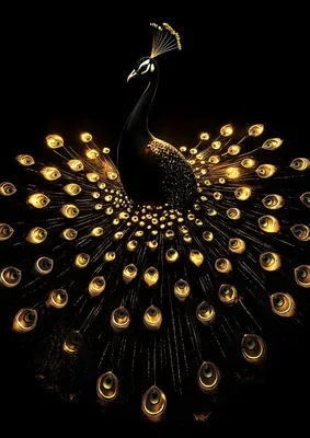 Modern Luxury Gold and Black Peacock Poster - Elegant Golden Animal Print