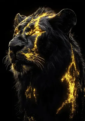 Glow-in-the-Dark Fire Lion Poster - Mythical Black Lion Lava Painting Print